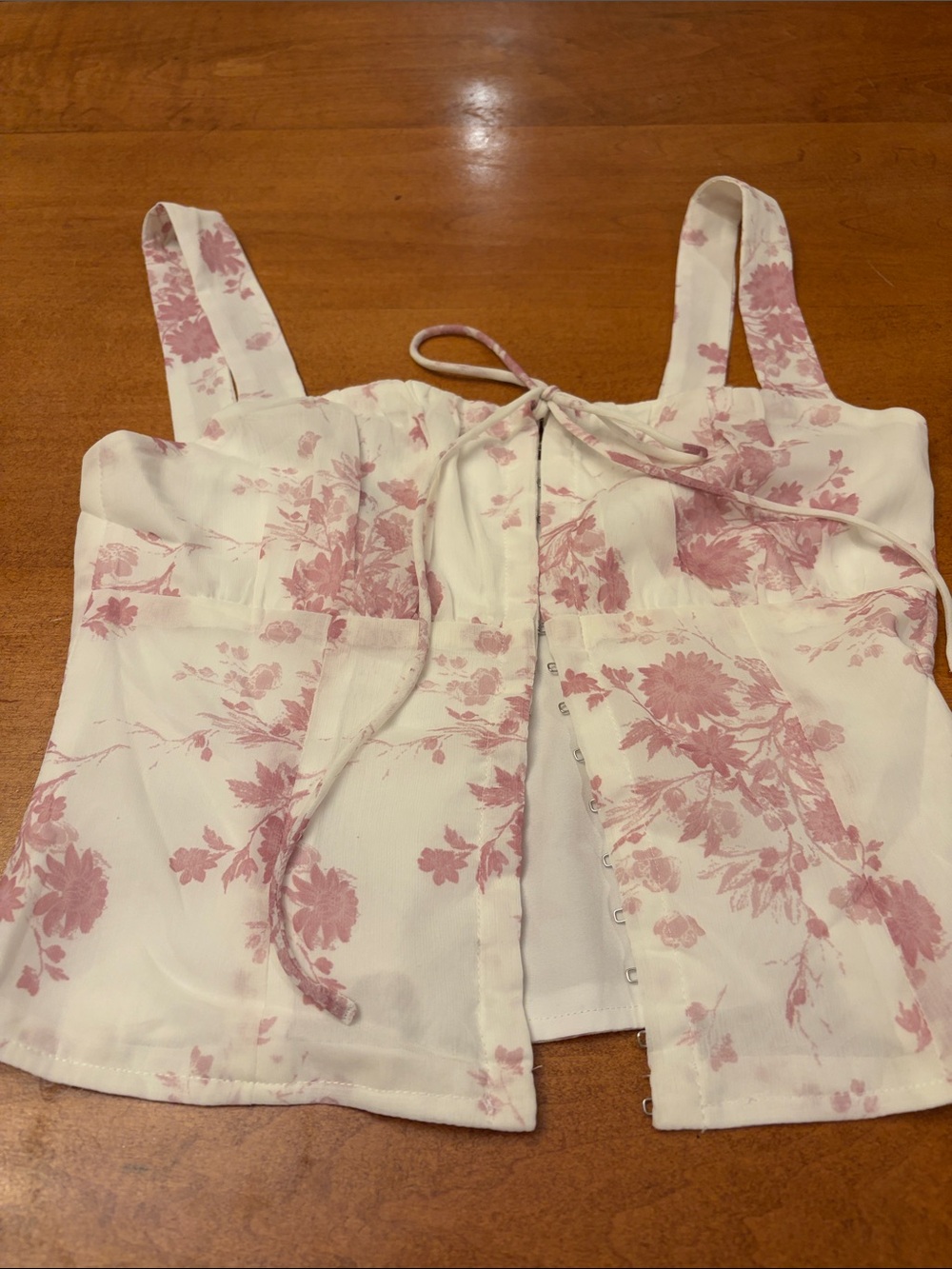 Princess Polly Floral Tie-Front Bustier Top in Dusty Pink and White - Picture 1 of 6